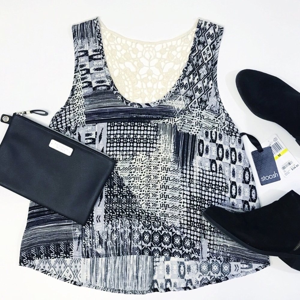 NWT [Stoosh] Boho Crochet-Back Patchwork Tank Top